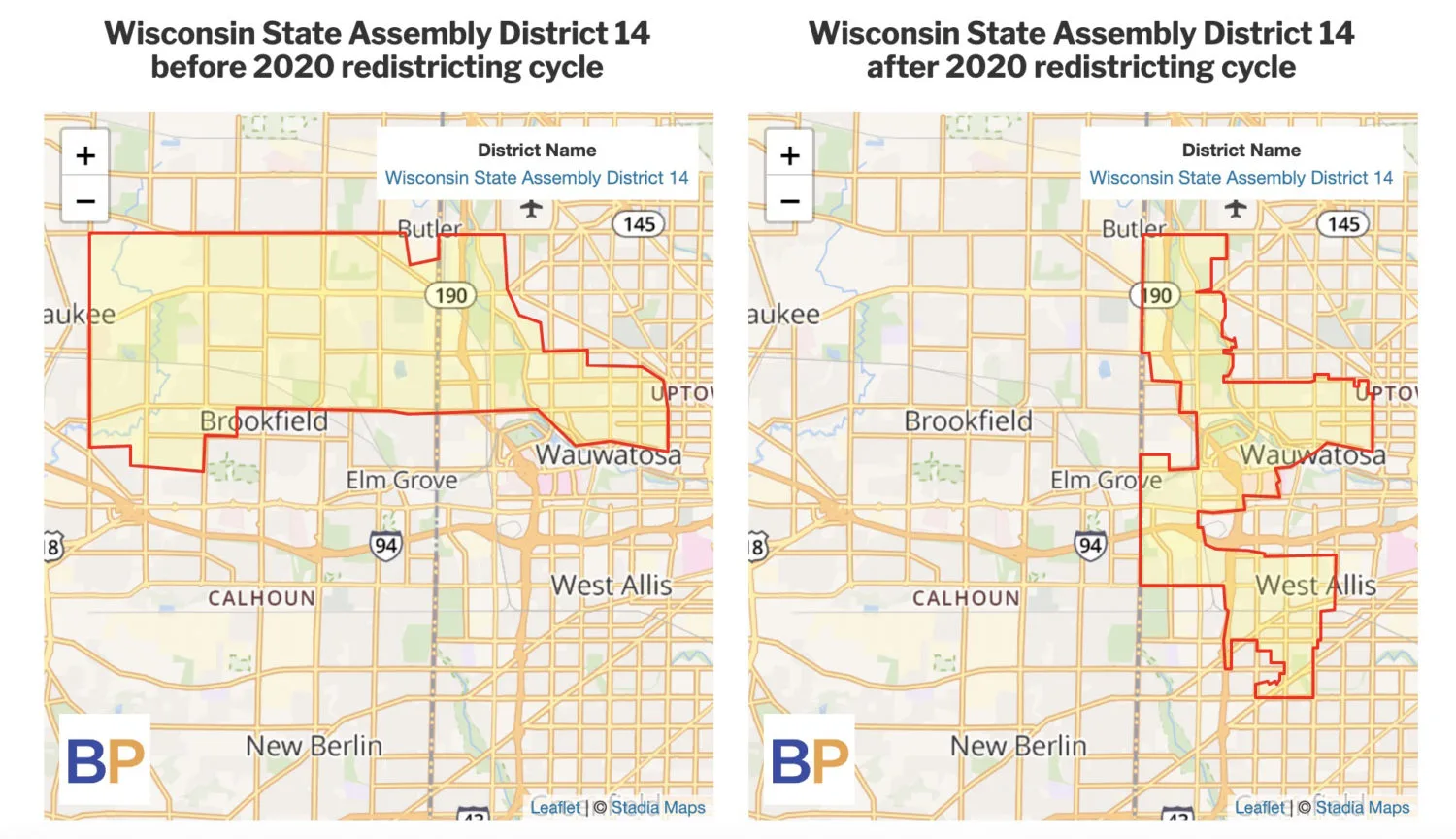 Map of Wisconsin District before and after redistricting